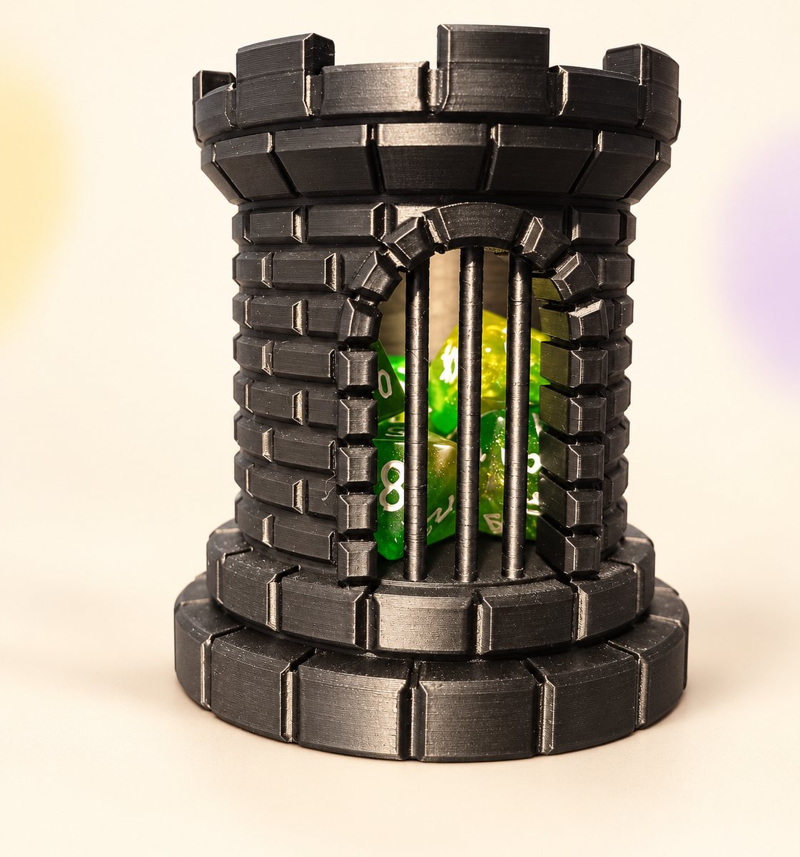 Torre de fantasía con detalle interior, hecha a medida.
